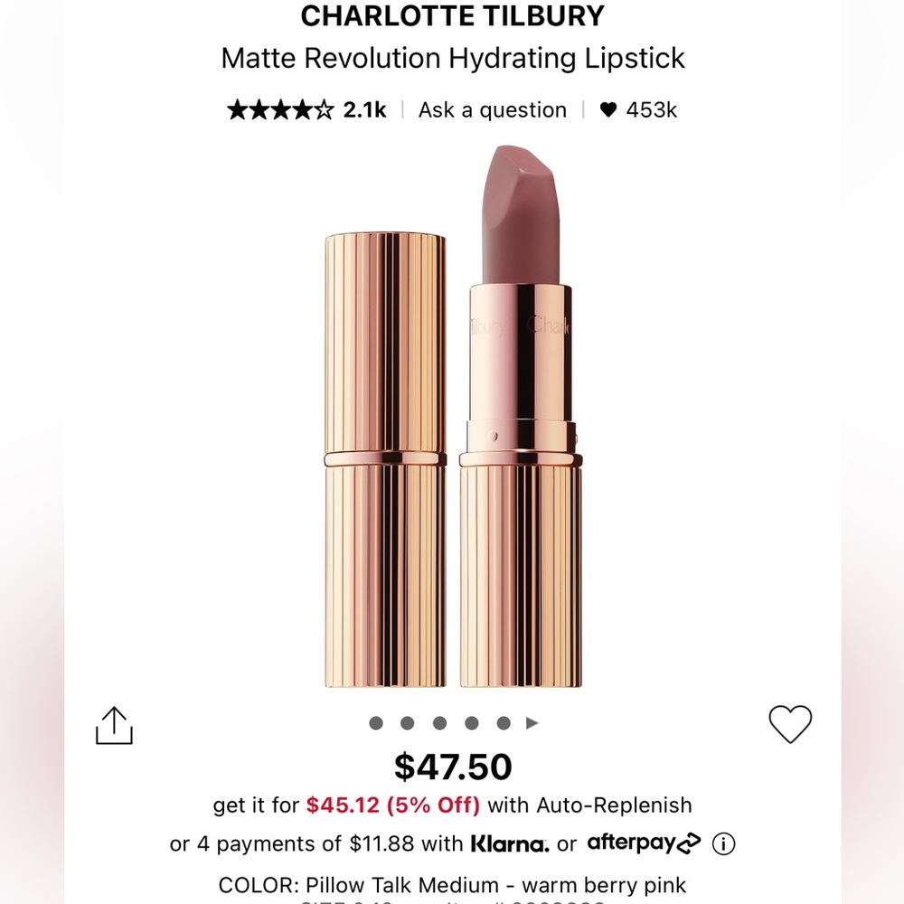 SALE!!! BRAND NEW Charlotte Tilbury Lipstick Pillow Talk Medium